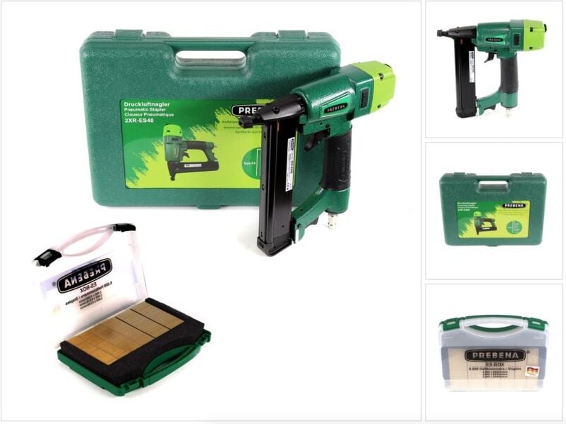 Prebena - 2XR-ES40 Klammergerät Druckluft Nagler im Transportkoffer Typ es + 6000x cnkha Heftklammern Typ es