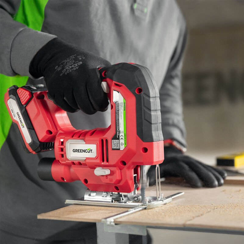 Stichsäge 20V, 2.0Ah Lithium-Akku, 4 Blattpositionen, einstellbare Geschwindigkeit und Schnitttiefe bis zu 65 mm – Green...