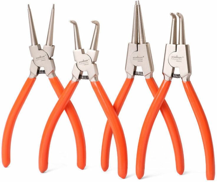 Shining house Sicherungsringzangen-Set, 4 Stück, robuste Außen-/Innen-Sicherungsringzange mit gerader oder gebogener Bac...