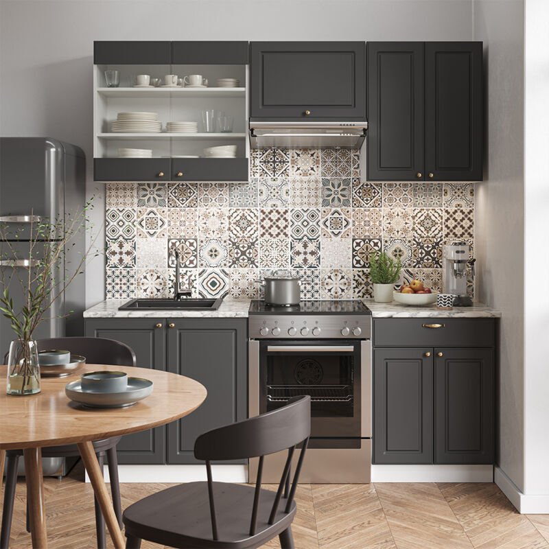 Vicco - Küchenzeile Fame-Line, Anthrazit-Gold/Weiß, 200 cm , ap Anthrazit