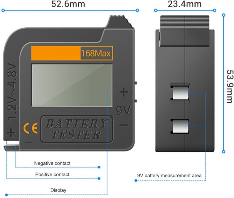 Zoternen - Universal Digital Batterietester für alle c, aa, aaa, d, n, 9V 6F22 und 1,5V Knopfzellen (keine Bedienung erf...