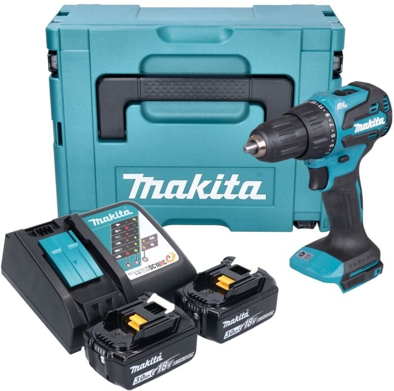 Makita DHP 490 RFJ Akku Schlagbohrschrauber 18 V 65 Nm Brushless + 2x Akku 3,0 Ah + Ladegerät + Makpac
