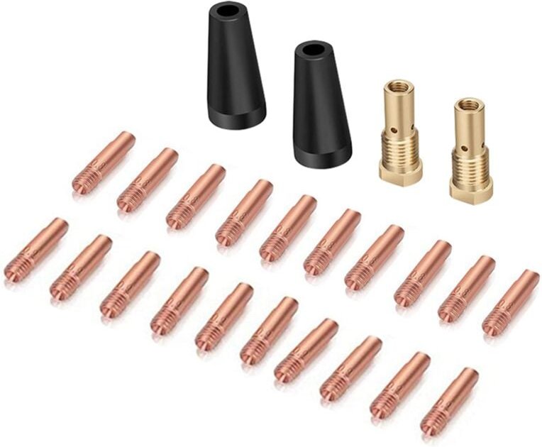 24-teiliges MIG-Schweißbrenner-Set, 0,8/0,9 mm, Messingspitzen, gaslose Flussmitteldüsenspitze für FC90 Easy Weld
