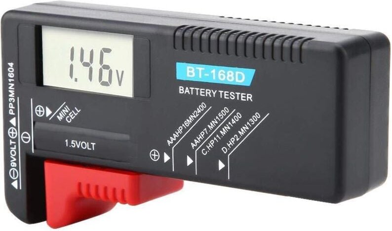 Batterietester, Universal-Batteriespannungstester für AA/AAA/C/D-1,5 V, PP3-9 V und Knopfzellenbatterien, BT-168D Digita...