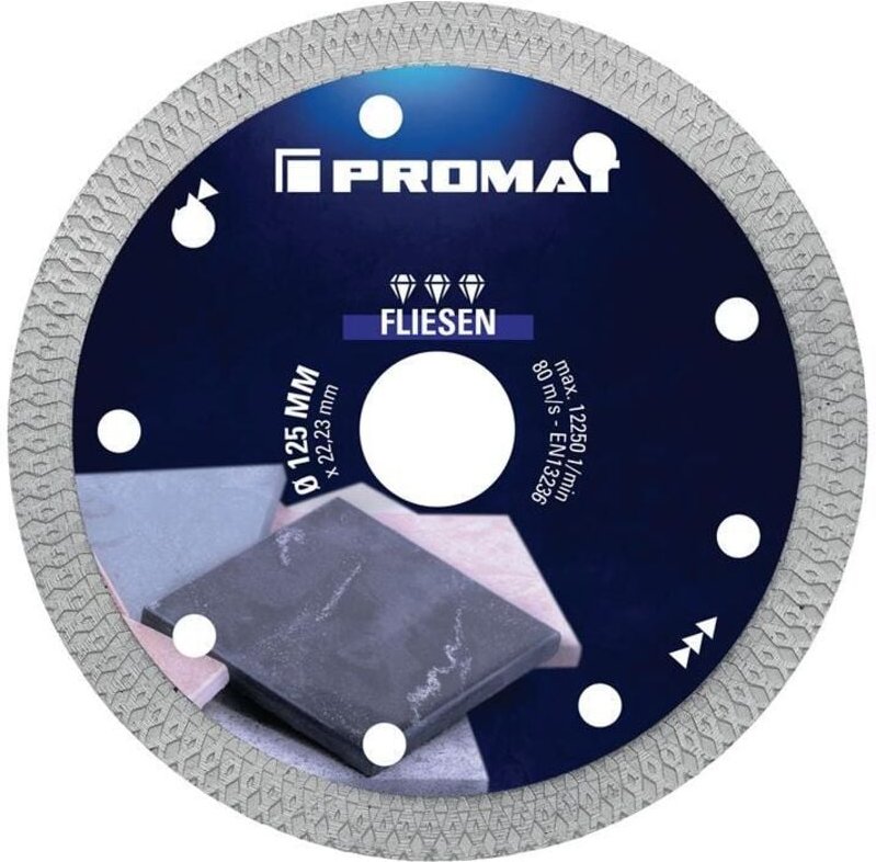 Promat - Diamanttrennscheibe fliesen pro x ø 125 mm Bohrung 22,23 mm Segmenthöhe 10 mm Segmentstärke 1,4 mm