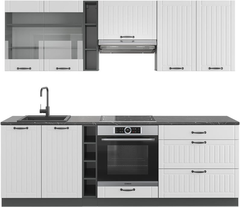 Küchenzeile Fame-Line, Weiß Landhaus/Anthrazit, 235 cm ohne Arbeitsplatte, Vicco