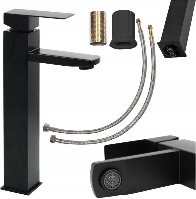 Badezimmer-Aufsatzarmatur, Hochstand, Perlator, Schwarz Loft