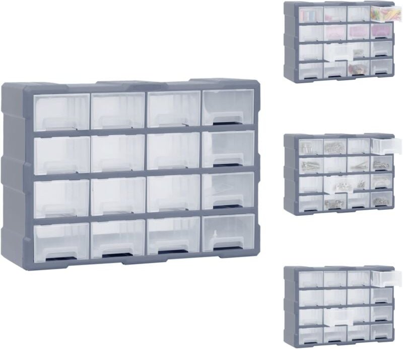 Werkzeugkästen - Living Multi-Schubladen-Organizer 16 Schubladen 52x16x37 cm - Grau