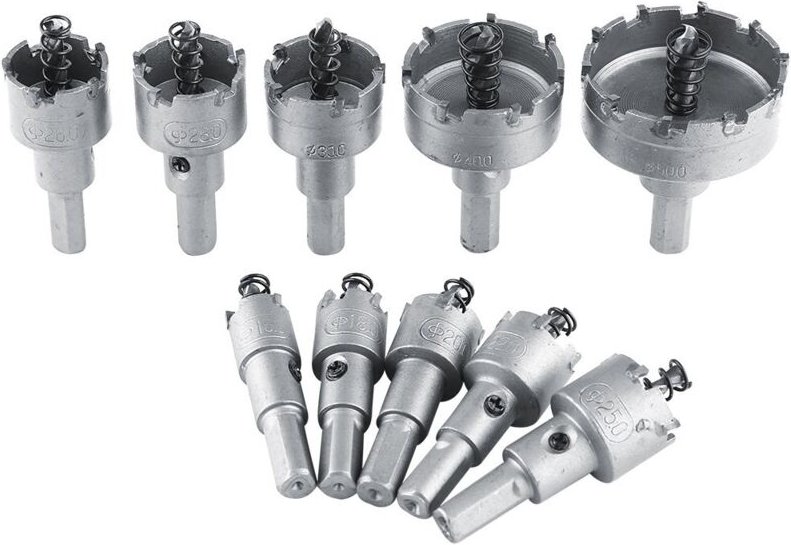 BEBUSINGOTO 10 stücke 16-50mm HSS Bohrer Set Hartmetall TCT Core Bits Metallbearbeitung Schneiden Werkzeuge