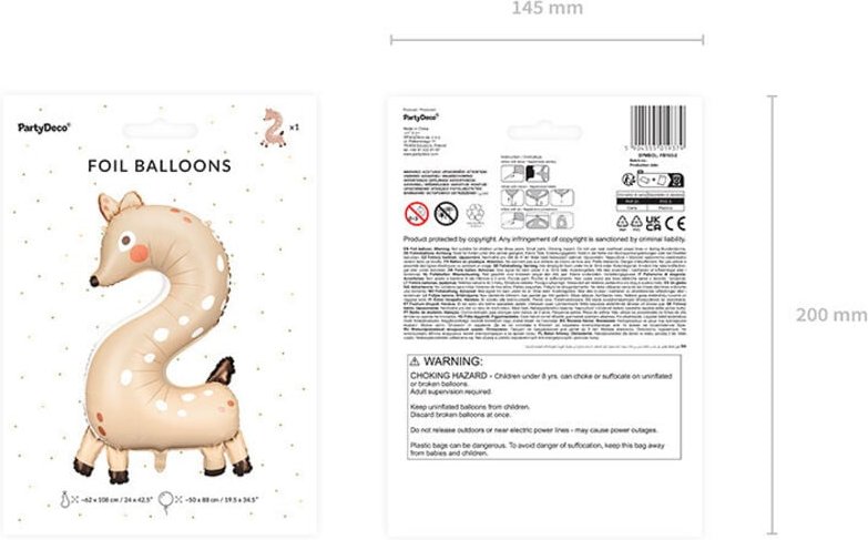 Folienballon Zahl 2 - Hirsch, 102cm