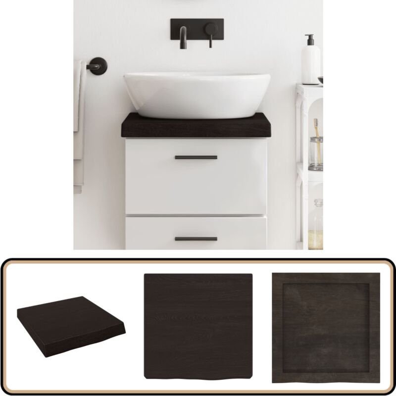 Waschtischplatte Dunkelbraun 40x40x(2-6)cm Massivholz Behandelt - Waschtischplatte - Eichenholz Platte - Holz Arbeitsflä...