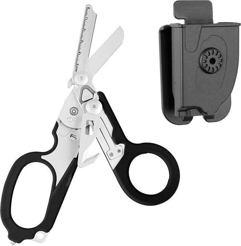 Schere mit Etui, 6-in-1-Klappschere für den Notfall, Multifunktions-Rettungsschere mit Gürtelschneider, Fensterbrecher f...