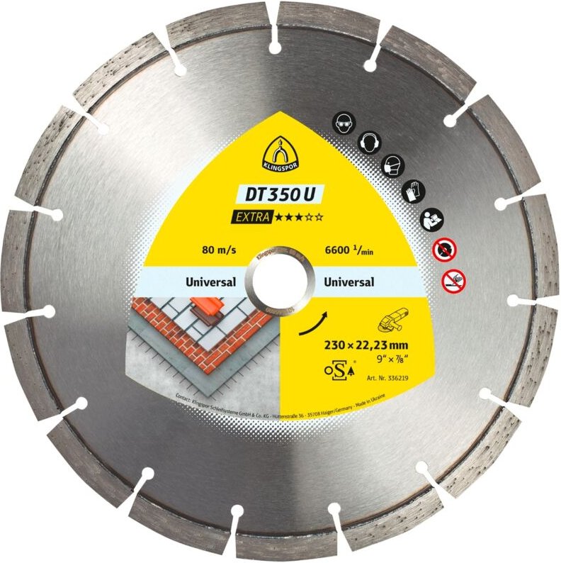 Klingspor DT 350 U Diamanttrennscheiben, 180 x 2,6 x 22,23 mm 11 Segmente 42 x 2,6 x 10 mm, Standardverzahnung