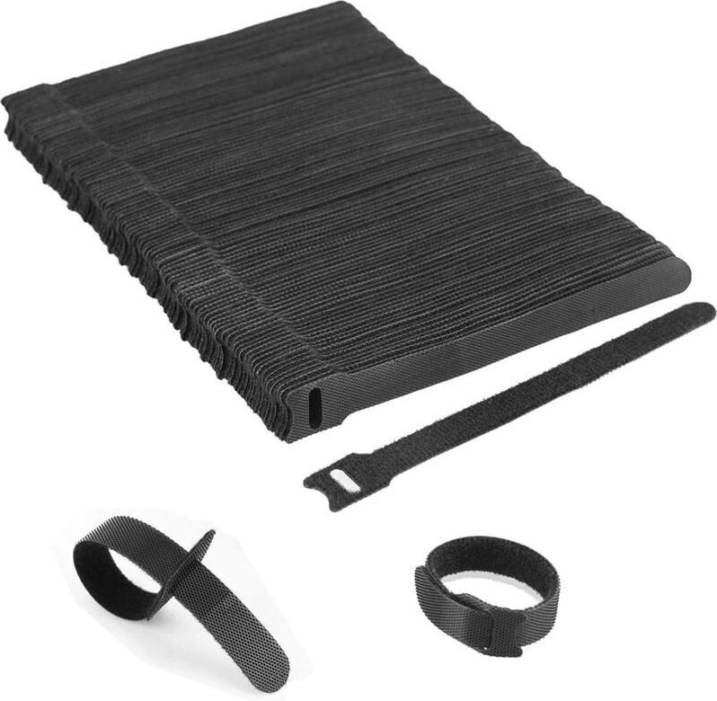 Thumbnail - Kabelbinder, schwarz, verstellbar, wiederverwendbar, selbsthaftend (100 Stück, 150 x 12 mm)