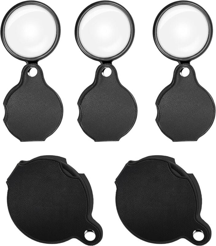 5er-Pack Mini-Taschenlupe zum Zusammenklappen mit drehbarer Schutzhülle zum Lesen von Karten, Etiketten, Basteln