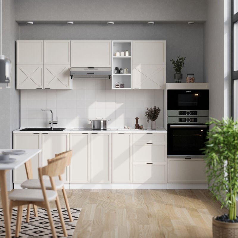 Küchenzeile Fame-Line, GrauBeige/Weiß, 280 cm , AP Eiche, Vicco