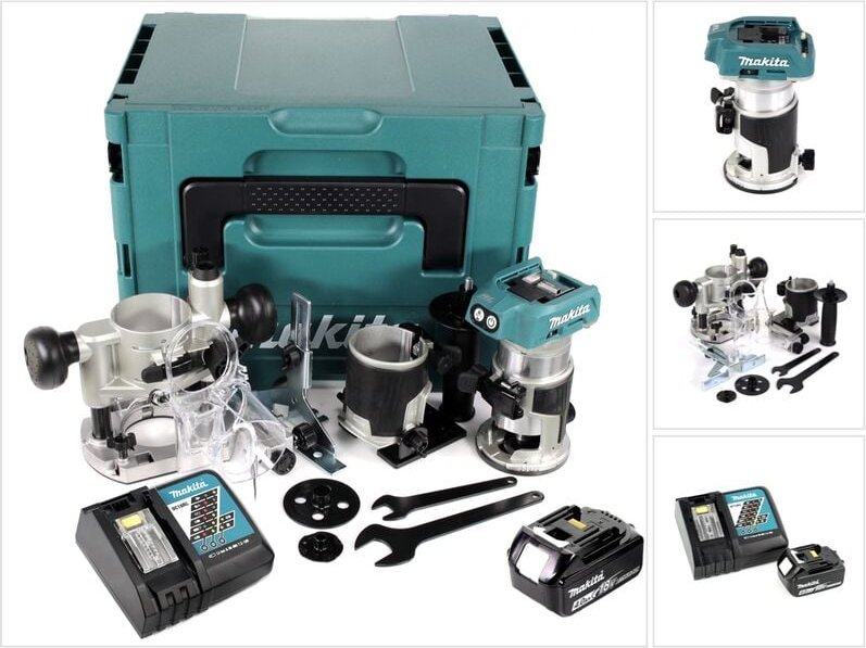 Makita DRT 50 RM1J X2 18 V Li-Ion Akku Brushless Multifunktionsfräse im Makpac inkl. Fräsmodule + 1x 4,0 Akku + Ladegerä...