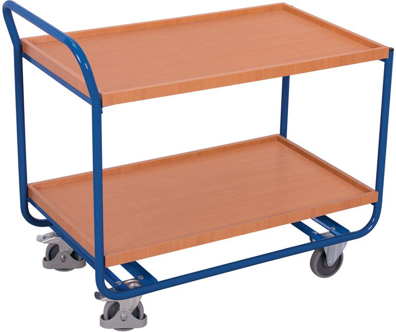 VARIOfit Stahltischwagen mit Schiebegriff, 2 Schubladen und 2 Ladeflächen 985x595mm