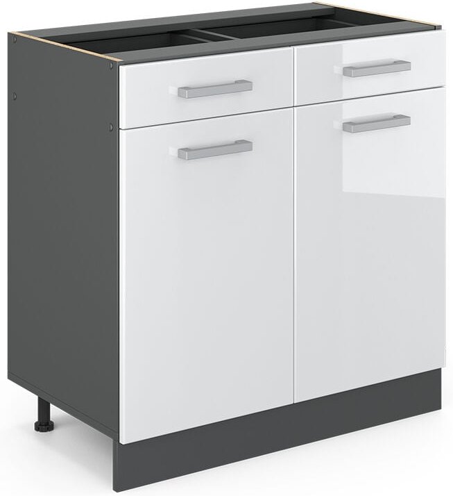 Vicco - Küchenunterschrank R-Line, Weiß Hochglanz, 80 cm ohne Arbeitsplatte