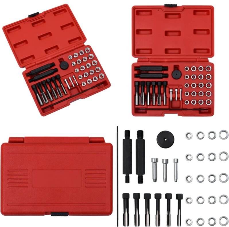 33-tlg. Glühkerzengewinde-Reparatur-Werkzeugsatz M8 M10 M12 - Glühkerzengewinde Reparaturset - Gewindereparatur - Werkst...
