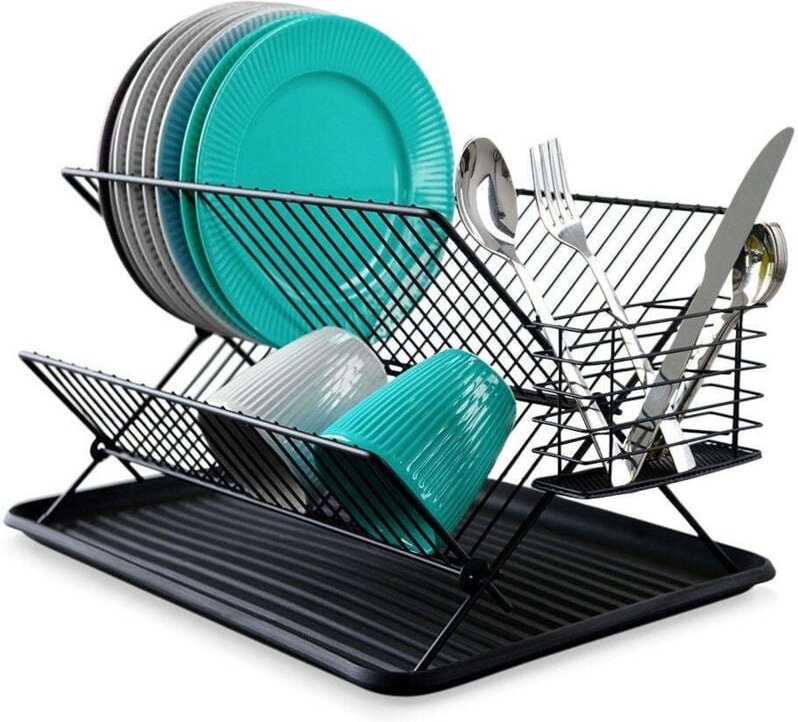 Elegant black dish rack for plates glasses and cutlery