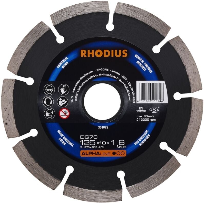 RHODIUS DG70, 1 Stück, 125 x 10,0 x 1,6 mm, Diamanttrennscheibe