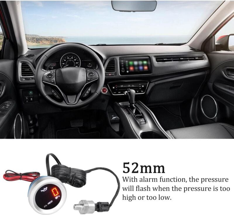 Zoternen - 52 Mm Auto-modifiziertes Instrumenten-LCD-Messgerät mit Alarmfunktion, 9–35 v