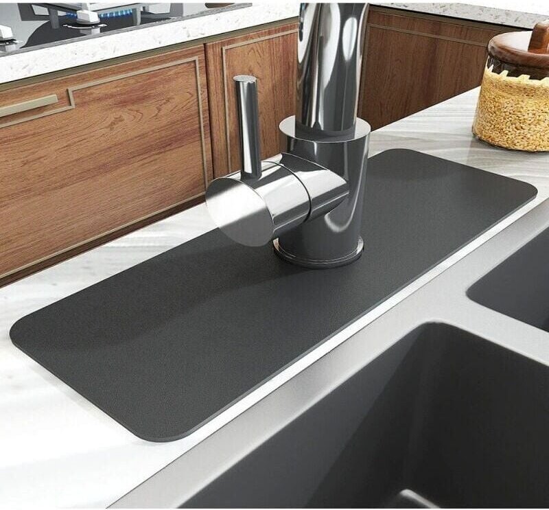 Spritzschutz (38 x 13,8 cm) – Dunkelgrau – Spritzschutz für Spülbeckenhähne – 2er-Pack super saugfähige, schnell trockne...