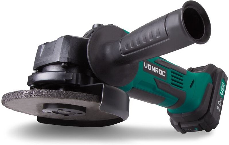 Winkelschleifer 115mm 20V - Komplettset mit 2.0Ah Akku, Schnellladegerät, Seitengriff und Aufbewahrungstasche