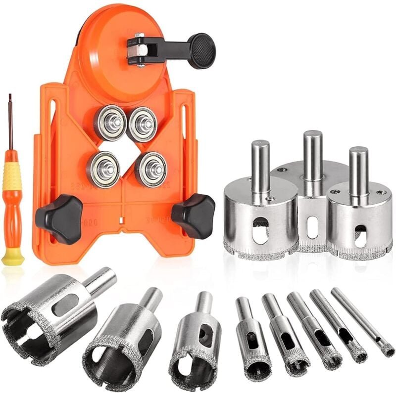 Diamant-Lochsäge, verstellbarer Locher-Lokalisierer, Fliesen-Lochsäge mit 11 diamantbeschichteten Bohrern + 1 Schraubend...