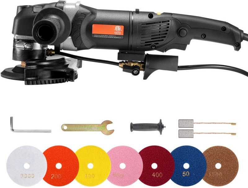 Thumbnail - Mophorn - Nasspolierer 800 w, 4-Zoll-Betonschleifer mit 6 variablen Geschwindigkeiten und 7 Polier-Kits, Nassschleifmasc...