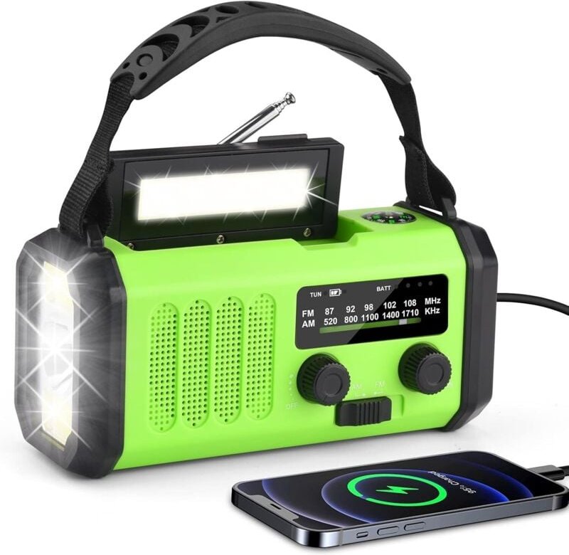 Tragbares Solarradio mit 10.000 mAh – AM/FM-Kurbelradio – mit wiederaufladbarer 10.000 mAh-Powerbank – 3 Modi – LED-Tasc...