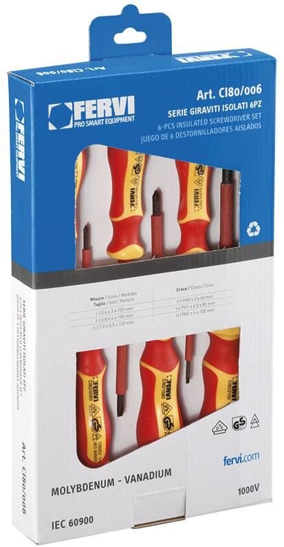 Satz isolierter Schlitz- und Kreuzschraubendreher Fervi ci80/006