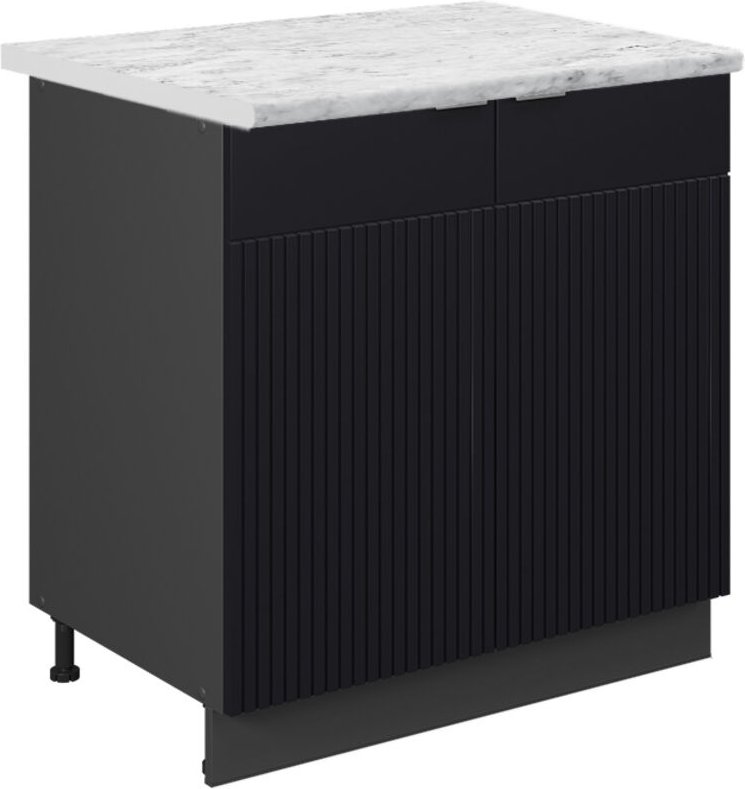 Vicco - Spülenunterschrank Fame-Line, Schwarz gestreift, 80 cm mit Regal, ap Marmor