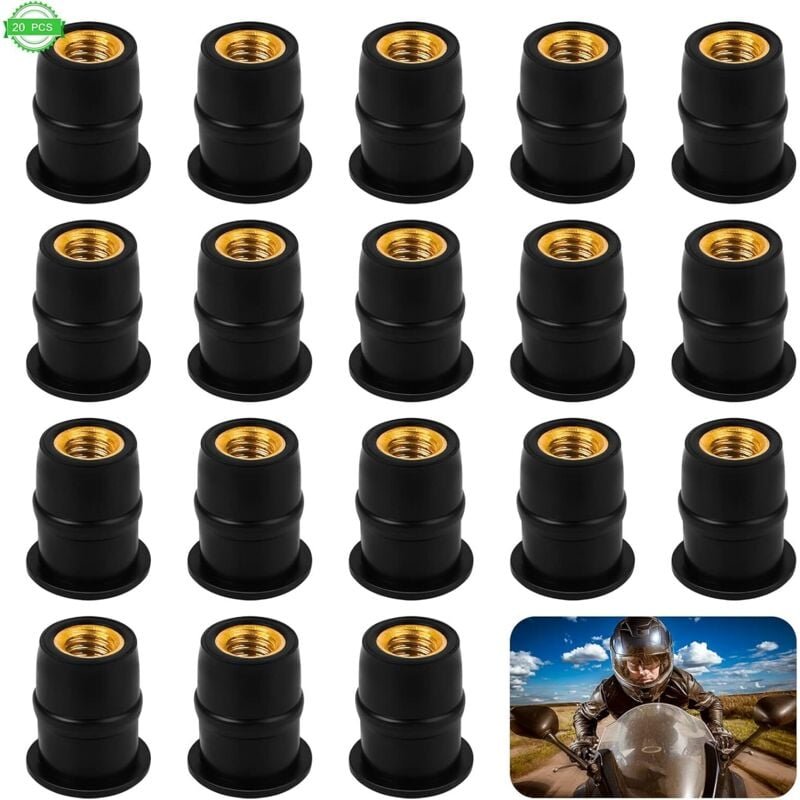 Thumbnail - Fitags - 20x M5 Gummimutter Silentblock Auto Motorrad Verkleidung Windschutzscheibe (Schwarz)