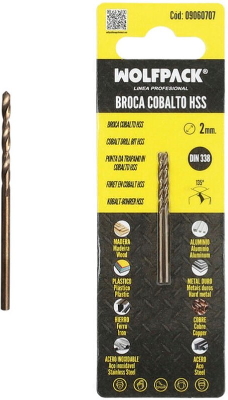 Kobalt hss zylindrischer Bohrer 2,00 mm. Blister 2 Einheiten.