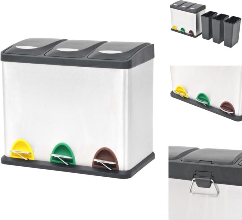 Vidaxl - Mülltonnen & Abfalleimer - Living Recycling Treteimer Edelstahl 24 l - Silber