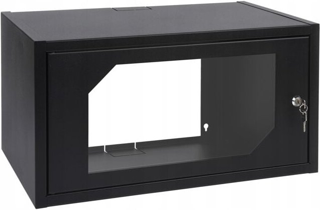 LC 19" 6HE Schrank (18-2040) Türglas 350 mm RAL 9005 innen seidenmatt RACK VERSTELLBARES SCHARNIER.