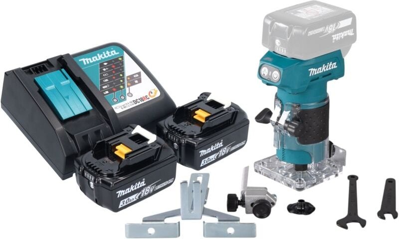 Makita DRT 52 RF Akku Kantenfräse 18 V 6 mm Brushless + 2x Akku 3,0 Ah + Ladegerät