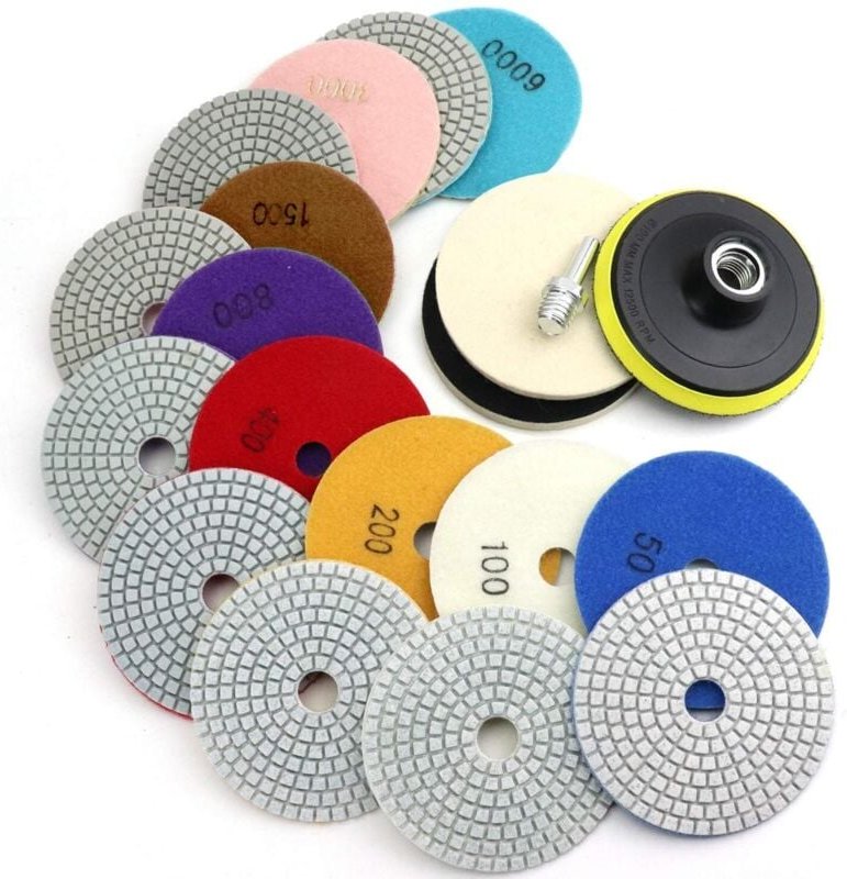 Thumbnail - 4-Zoll-Diamant-Polierpads mit 5/8-11-Stützpad, 12-teiliges Nass-/Trocken-Polierpad-Set für Granitsteine mit Körnung 50...
