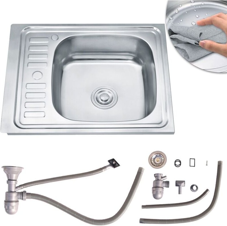 60x50CM Einbauspüle eckig Edelstahl mit Ablage rechts Küchenspüle Spülbecken