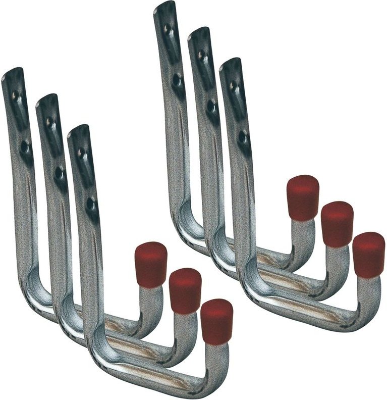 vasalat Wandhaken U-Form zum Schrauben Gerätehalter mit roter Endkappe 120x82x41mm, Stahl verzinkt 6 Stück