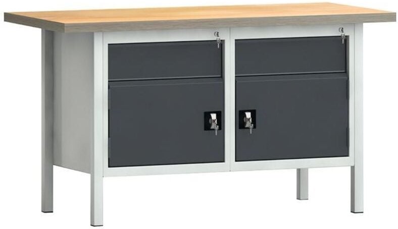 Thumbnail - Werkbank pw 700 B1500xT700xH840mm Buche Multiplex lichtgrau / anthrazitgrau 2 Schubl.2 Türen