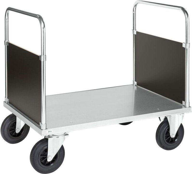 Kongamek Plattformwagen, verzinkt 1000x700x900mm mit Ladefläche, 2 Seitenwänden und Gummibereifung ohne Bremse