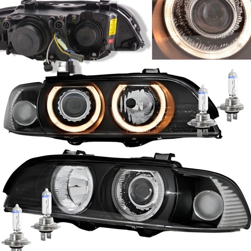 Scheinwerfer Dual Halo Felgen BMW E39 09 95-06 03 ANGEL EYES H7/H7 SCHWARZ