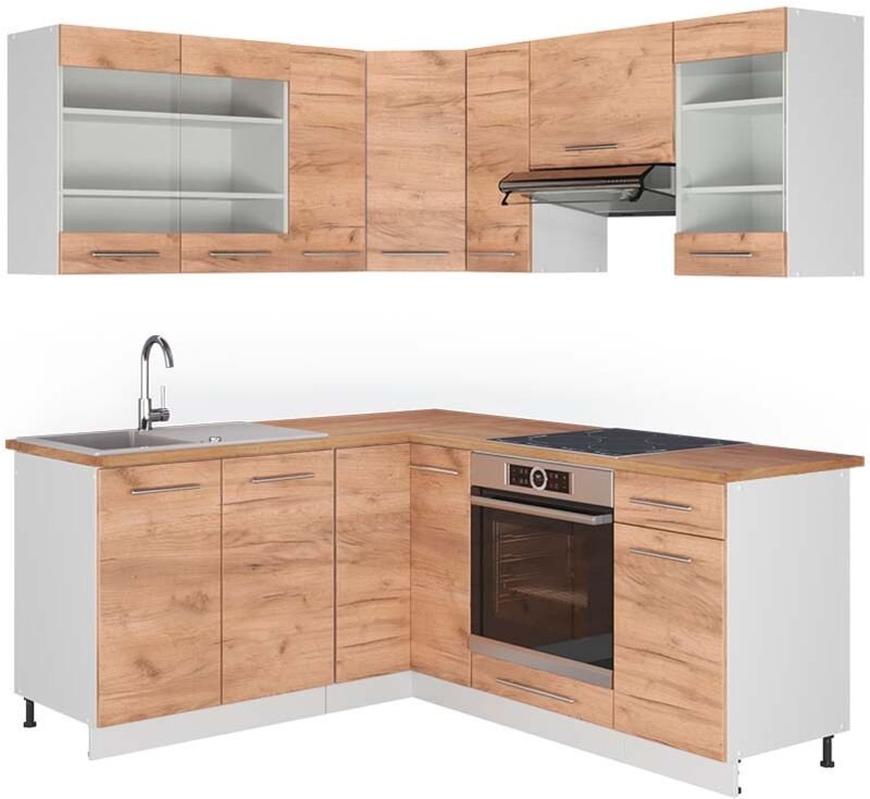 Vicco - Eckküche Fame-Line, Goldkraft Eiche/Weiß, 160 x 190 cm , ap Eiche