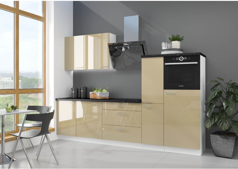 Küchenmöbel-Set Vivonne 270 cm Küchenzeile mit Hängeschränke Cappuccino - Furnix