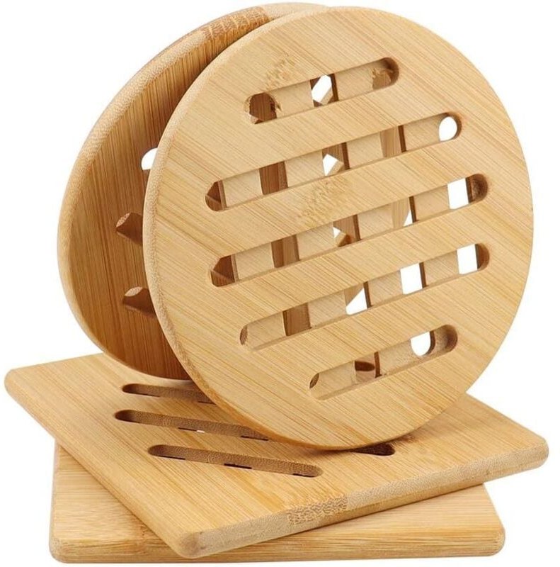 Shining House - Set mit 4 Untersetzern aus Bambus, hitzebeständig, Untersetzer aus Naturholz für Teekannen, Schüsseln un...