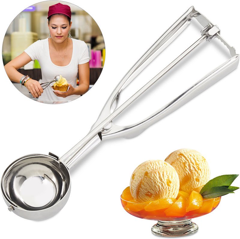 Relaxdays - Eisportionierer Edelstahl, mit Auslöser, für Eis, Obst, Keksteig, große Kugeln ∅ 53 mm, Eiskugelformer, silb...