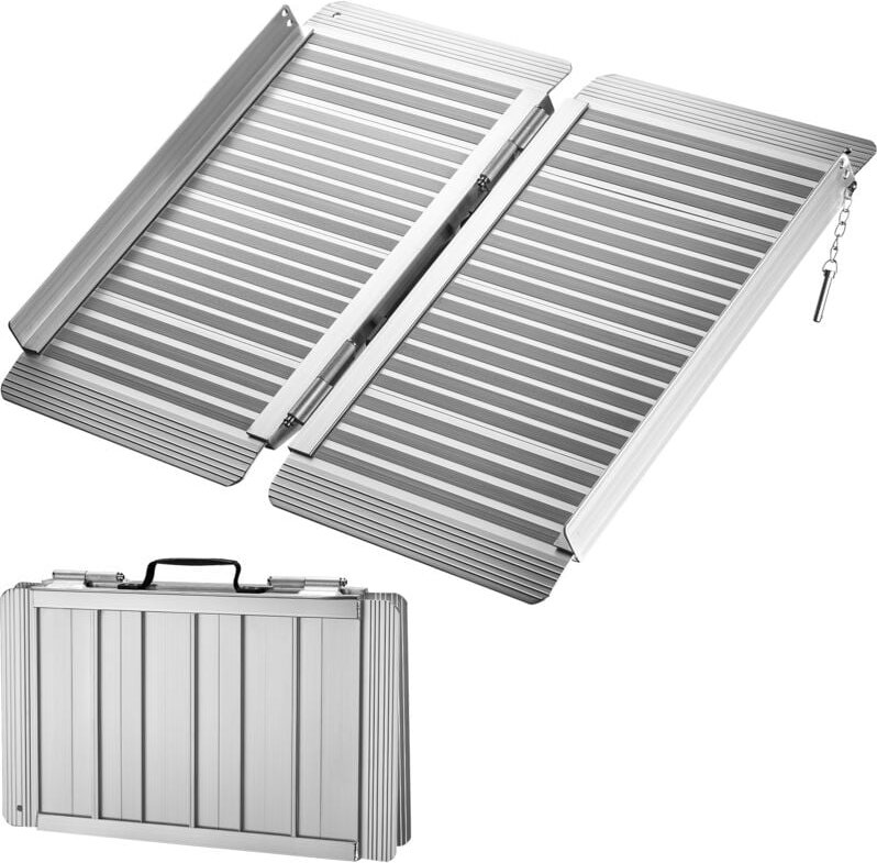 Wiltec Rollstuhlrampe faltbar 122 cm 270 kg, mobile Auffahrschiene als Rollirampe, Aluminium Kofferrampe, Flachrampe kla...